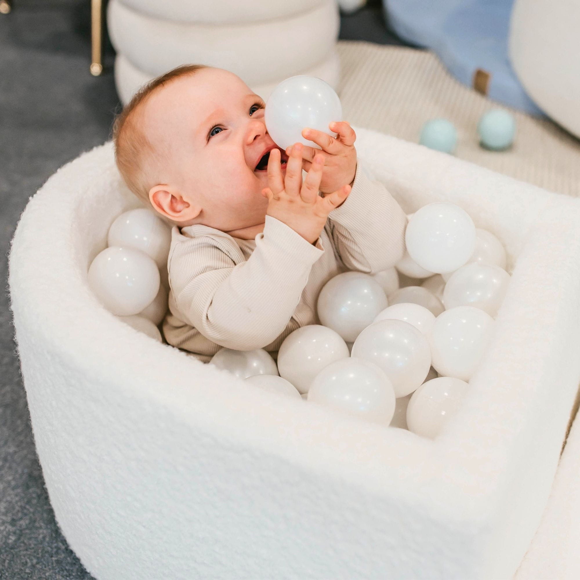 Meowbaby Boucle Biały - Piankowy Plac Zabaw dla Dzieci | Piłki do Wyboru