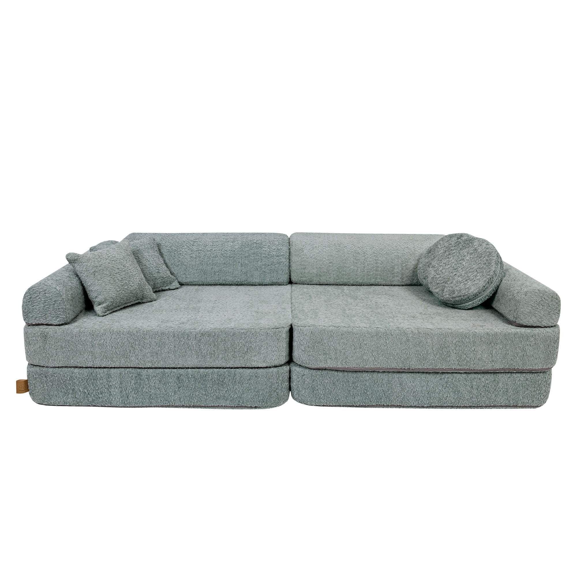 Dzieci używające sofy modułowej dla dzieci od Meowbaby do kreatywnej zabawy, materiał boucle, Premium 160cm.